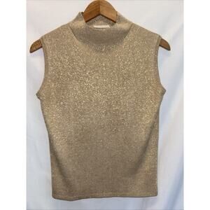 Coldwater Creek XS Gold Metallic Silk Blend Mock Neck Sleeveless Sweater Shell